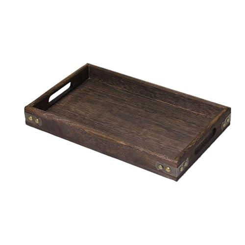 ZFIHAV Serviertablett Rustikale Serviertabletts aus Holz mit Griff, rechteckige Mehrzwecktabletts for Tee, Kaffee, Frühstück, Tischdekoration(40 * 28 * 4cm) von ZFIHAV