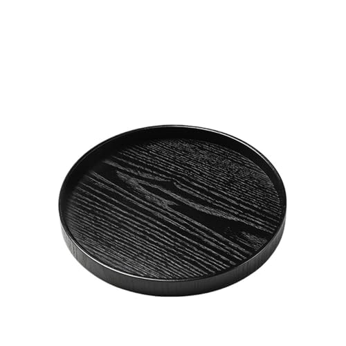 ZFIHAV Serviertablett Schwarzes Teetablett aus massivem Holz, Servierteller, Nachmittagstee-Desserttablett, Retro-Teeservice-Tablett(Round 21X21X2cm) von ZFIHAV