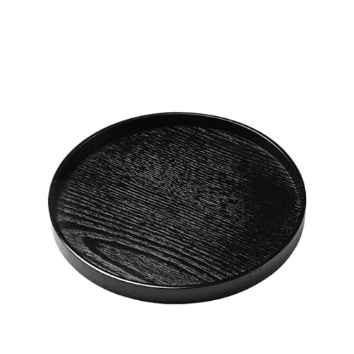 ZFIHAV Serviertablett Schwarzes Teetablett aus massivem Holz, Servierteller, Nachmittagstee-Desserttablett, Retro-Teeservice-Tablett(Round 24X24X2cm) von ZFIHAV
