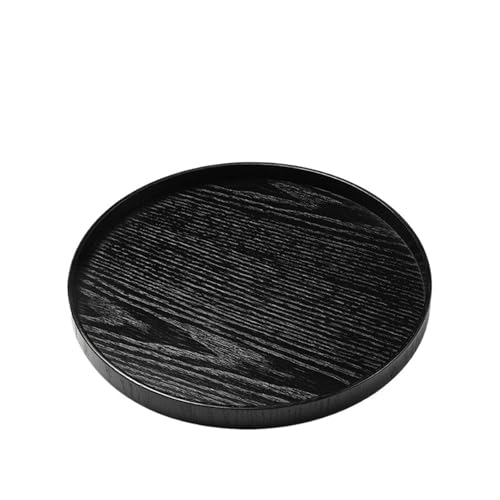 ZFIHAV Serviertablett Schwarzes Teetablett aus massivem Holz, Servierteller, Nachmittagstee-Desserttablett, Retro-Teeservice-Tablett(Round 27X27X2cm) von ZFIHAV