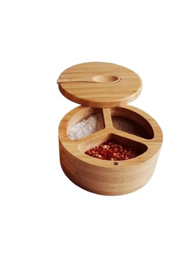 ZFIHAV Würze Box 2-teilige Salzkeller-Küchensalzbox mit drehbarem Magnetverschlussdeckel, runder Salzbehälter zur Aufbewahrung von Pfeffergewürzen(Big with Spoon C) von ZFIHAV