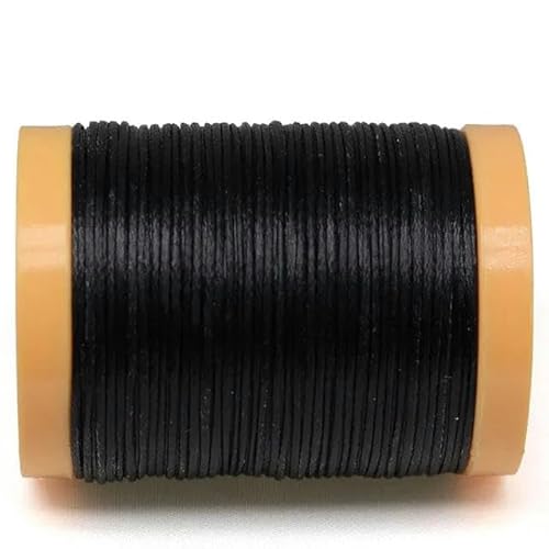 0,8 mm Flacher Wachsfaden zum Nähen von Lederhandwerk, Handnähen, DIY-Lederhandwerk, geflochtenes Buchbinden, Schuhreparatur, gewachster Faden, 01 – Schwarz, 0,8 mm, 150D, 65 m von ZFISH