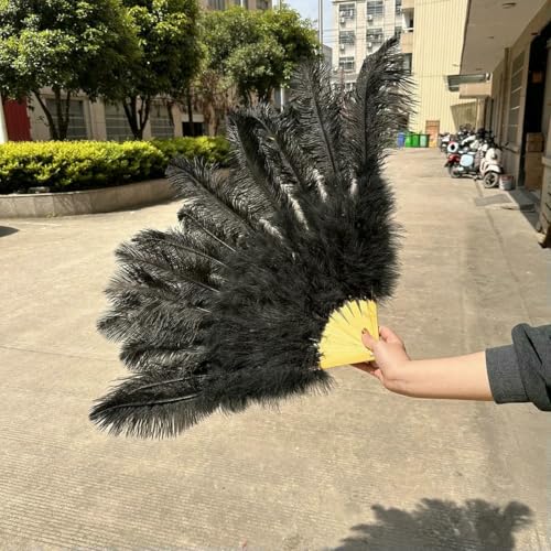 1/2 Stück weiße, faltbare Straußenfederfächer für Hochzeitsauftritte, Partys, Bühnenshow-Requisiten, farbige Straußenfederfächer, schwarz, 100 cm, 130 cm, 2 Stück von ZFISH