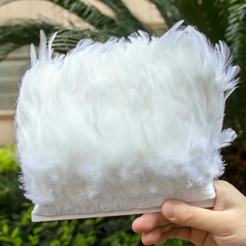 1/5/10 m langes Hahnenfeder-Besatzband, 10,2–15,2 cm, bunte Federn, Fransen, Hochzeitskleid, Dekorationszubehör, Federdekor, weiß, 01–5 m 1/5/10 m langes Hahnenfeder-Besatzband, 10,2–15,2 cm, bunte Federn, Fransen, Hochzeitskleid, Dekorationszubehör, Federdekor, weiß, 01–5 m von ZFISH