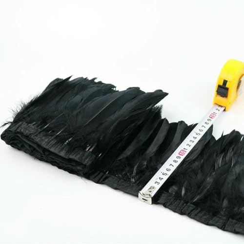 1 Meter gefärbte goldene Gänsefederbesätze für Heimwerker, Bastelarbeiten, Partys, Hochzeitskleider, Karnevalsbänder, Kleidungsdekor, Federn, Zubehör, 15–20 cm, Schwarz, 2 Meter von ZFISH