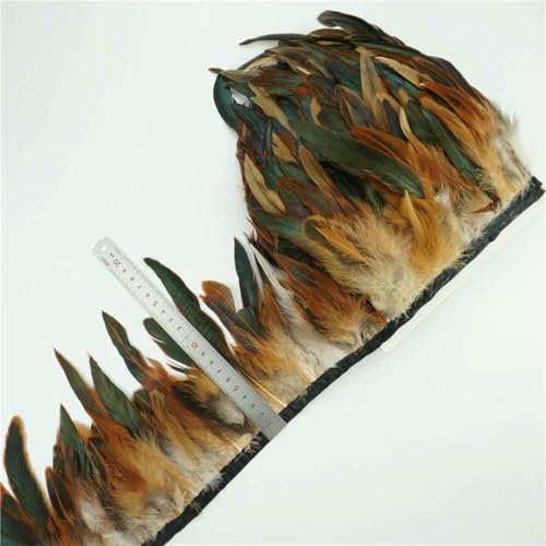 1 Meter natürliche Pfauenhahnfasanenfederbesatz-Dekorationsfedern zum Basteln auf Klebeband-Dekorationsband-Fransendekor-7 von ZFISH
