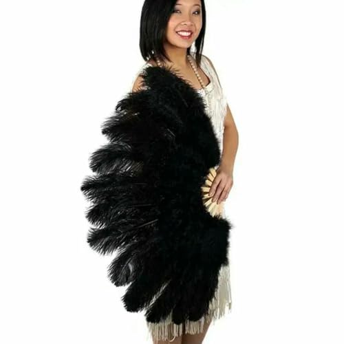 1 & 2 Stück großer weißer Fächer aus Straußenfedern, Bauchtanz-Showfächer, Halloween-Party, Hochzeit, Bühnenrequisiten, handgehaltener flauschiger Fächer aus Truthahnfedern, schwarz, 100 cm, 2 Stück von ZFISH