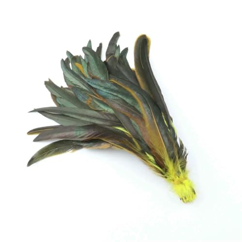 100 Stück/Los Rote Hahnenschwanzfedern, 25–40 cm, bunte Hühnerfedern für Karnevalskostüme, Kopfbedeckungen, Dekoration, Plumas-Schwarz-Gelb-25–30 cm, 100 Stück von ZFISH