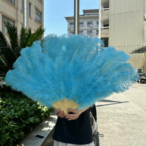 13 Bars Big Ostrich Feathers Fan Dancing Fan Plumes Folding Fan Ms.Belly Show Props Decor Accessory 1pcs 2pcs 100cm/130cm-Blue-100cm 2pcs von ZFISH