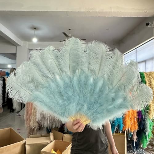 13 Bars Big Ostrich Feathers Fan Dancing Fan Plumes Folding Fan Ms.Belly Show Props Decor Accessory 1pcs 2pcs 100cm/130cm-LIGHT BLUE-130cm 1pcs von ZFISH