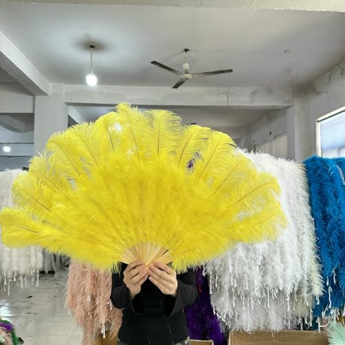 13 Bars Big Ostrich Feathers Fan Dancing Fan Plumes Folding Fan Ms.Belly Show Props Decor Accessory 1pcs 2pcs 100cm/130cm-Yellow-100cm 2pcs von ZFISH