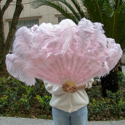 13 Bars Big Ostrich Feathers Fan Dancing Fan Plumes Folding Fan Ms.Belly Show Props Decor Accessory 1pcs 2pcs 100cm/130cm-light pink-100cm 1pcs von ZFISH