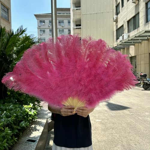 13 Bars Big Ostrich Feathers Fan Dancing Fan Plumes Folding Fan Ms.Belly Show Props Decor Accessory 1pcs 2pcs 100cm/130cm-west pink-100cm 1pcs von ZFISH