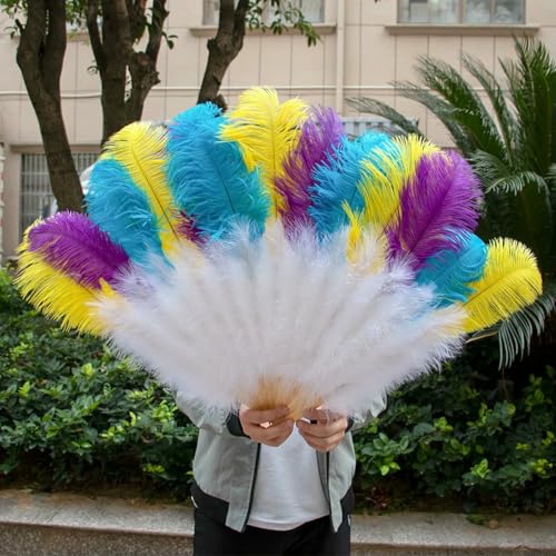 13 Knochen Weiß Rot Straußenfederfächer 1 & 2 Stück Faltbarer Handfächer mit flauschigen Federn für große Bühnenauftritte Federzubehör-Mix-Farbe-130CM 4 Stück 13 Knochen Weiß Rot Straußenfederfächer 1 & 2 Stück Faltbarer Handfächer mit flauschigen Federn für große Bühnenauftritte Federzubehör-Mix-Farbe-130CM 4 Stück von ZFISH