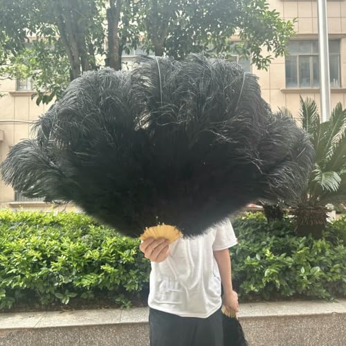 13 Knochen Weiß Rot Straußenfederfächer 1 & 2 Stück Faltbarer Handfächer mit flauschigen Federn für große Bühnenauftritte Federzubehör-Schwarz-130CM 1 Stück von ZFISH