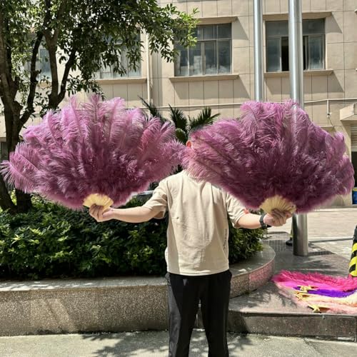 13 Knochenroter großer Fächer aus Straußenfedern, 100 cm/130 cm, Handfächer mit faltbaren Federn für Party, Karneval, Tanz und Performance-Zubehör – 44 Sichel lila – großer Fächer, 1 Paar (zwei) von ZFISH