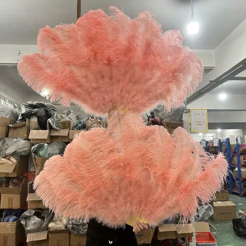 13 Knochenroter großer Fächer aus Straußenfedern, 100 cm/130 cm, handlicher, faltbarer Federfächer für Party, Karneval, Tanz und Performance-Zubehör – 52 Garnelenrosa – kleiner Fächer, 1 Paar (zwe 13 Knochenroter großer Fächer aus Straußenfedern, 100 cm/130 cm, handlicher, faltbarer Federfächer für Party, Karneval, Tanz und Performance-Zubehör – 52 Garnelenrosa – kleiner Fächer, 1 Paar (zwe von ZFISH