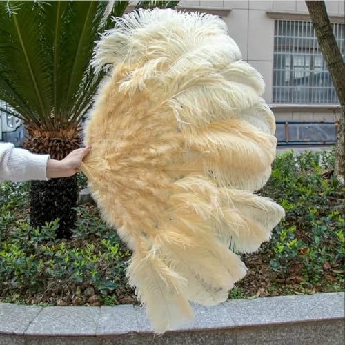 13 Knochenroter großer Straußenfederfächer, 100 cm/130 cm, Handfächer mit faltbaren Federn für Party, Karneval, Tanz und Performance-Zubehör, 48 Dunkelbeige, kleiner Fächer, 1 Stück 13 Knochenroter großer Straußenfederfächer, 100 cm/130 cm, Handfächer mit faltbaren Federn für Party, Karneval, Tanz und Performance-Zubehör, 48 Dunkelbeige, kleiner Fächer, 1 Stück von ZFISH