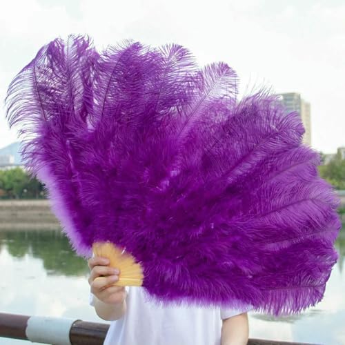 130 cm Champagnerfarbene Straußenfederfächer, Bühnen-Federfächer, Zubehör für Karneval, Festivals, Tanzrequisiten, Federn, Kunsthandwerk, Dunkelviolett, 2 Stück, 100 cm von ZFISH
