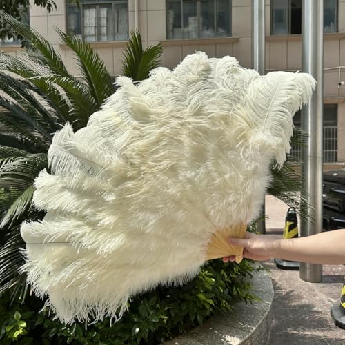 13Bone Großer Rosen-Straußenfederfächer für Party-Tanzshow-Performance-Requisiten, Federfächer, Basteln, DIY, faltbarer Federfächer, 2 Größen, hellgelb, 2 Stück, 100 cm von ZFISH