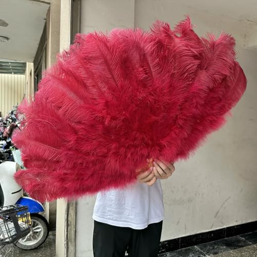 13Bone Large Ostrich Feathers Fan for Dance Wedding Show Party Light pink Plumes Hand Fan Foldable Custom Feather Fan 100/120CM-7 Red wine-100cm 1PCS left hand von ZFISH