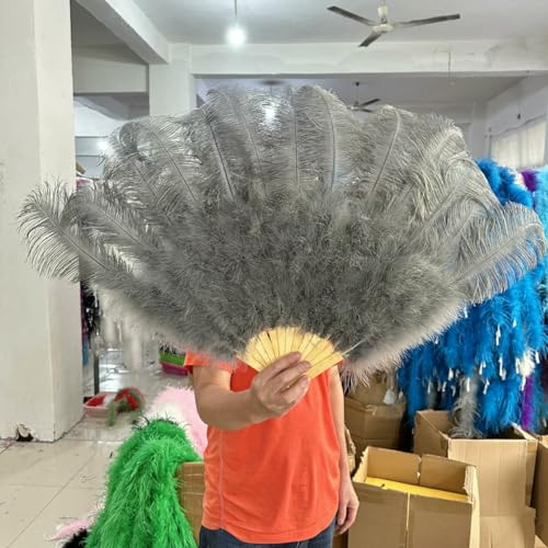 13Bone Weißer Roter Straußenfederfächer 1 & 2 STK. Faltbarer, flauschiger Handfächer mit Federn für große Bühnenauftritte, Federzubehör, Grau, 130 cm, 2 STK 13Bone Weißer Roter Straußenfederfächer 1 & 2 STK. Faltbarer, flauschiger Handfächer mit Federn für große Bühnenauftritte, Federzubehör, Grau, 130 cm, 2 STK von ZFISH