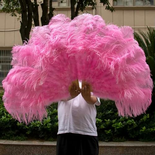 2 Stück weiße natürliche Straußenfederfächer für Damen, Karneval, Hochzeit, Halloween, Party, Tanz, faltbare Bastelfächer, Plumas, 100 cm 130 cm, Dunkelrosa, 2 Stück 130 cm von ZFISH