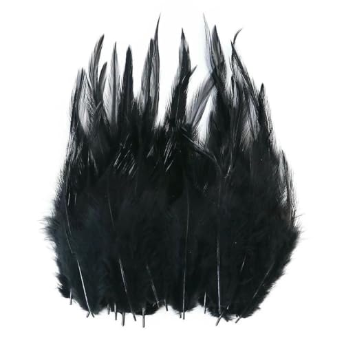3–5 Zoll bunte Hühnerfedern, Dekoration, 100/500 Stück, hochwertige weiche Hahnenfedern für Cosplay-Festivals, handgefertigte Federn, schwarz, 100 Stück von ZFISH