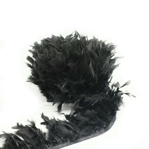 5–10 Meter Leder, rosa Truthahnfederbesatz, Fransenband, Federband für Hochzeitskleid/Rock/DIY-Basteldekoration, schwarz, 5 Meter von ZFISH