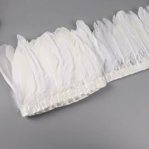 Dekorative Gänsefedern auf Band für Handarbeiten, Karnevalsdekor, Fransen für Kleidung, Kleider, Nähen, Kunst und Handwerk-01 weiß-10 Meter Dekorative Gänsefedern auf Band für Handarbeiten, Karnevalsdekor, Fransen für Kleidung, Kleider, Nähen, Kunst und Handwerk-01 weiß-10 Meter von ZFISH
