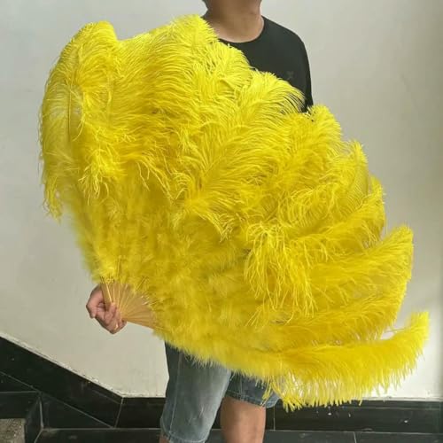 Ein Paar flauschige gelbe Straußenfedern Fächer Karneval Party Hochzeit Feier Bauchtanz Show DIY Dekoration Fächer Federfächer 100CM-052 Puderrosa_a-1 PCS Rechte Hand von ZFISH