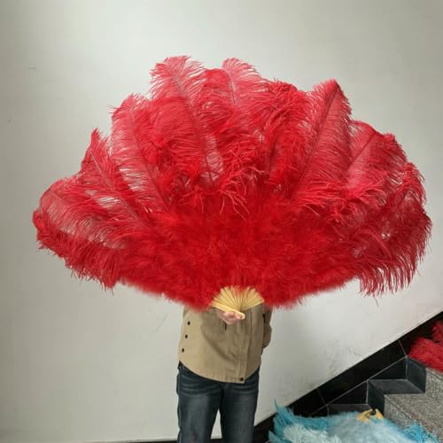 Ein Paar große, weiße, natürliche, flauschige Straußenfederfächer, 1/2 Stück, 60/90 cm, 75/130 cm, Handfächer, Party, Bühnenshow, Tanzrequisiten, Fächer, Rot, 100 cm, 1 Stück, linke Hand Ein Paar große, weiße, natürliche, flauschige Straußenfederfächer, 1/2 Stück, 60/90 cm, 75/130 cm, Handfächer, Party, Bühnenshow, Tanzrequisiten, Fächer, Rot, 100 cm, 1 Stück, linke Hand von ZFISH