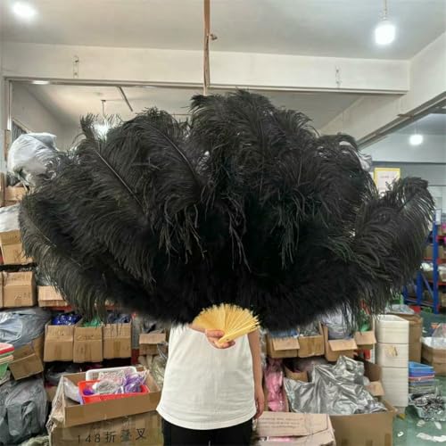 Ein Paar große weiße, natürliche, flauschige Straußenfederfächer, 1/2 Stück, 60/90 cm, 75/130 cm, Handfächer, Party, Bühnenshow, Tanzrequisiten, Fächer, Schwarz, 100 cm, 1 Stück, rechte Hand von ZFISH