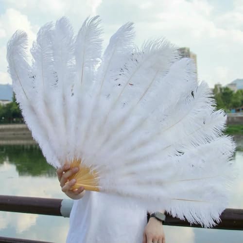 Fächer aus natürlichen Straußenfedern, 100 cm/130 cm, faltbar, für Bühnenauftritte, Tanzshows, Hochzeiten, Fotografie-Requisiten, Weiß, 1 Stück, 100 cm, 130 cm Fächer aus natürlichen Straußenfedern, 100 cm/130 cm, faltbar, für Bühnenauftritte, Tanzshows, Hochzeiten, Fotografie-Requisiten, Weiß, 1 Stück, 100 cm, 130 cm von ZFISH