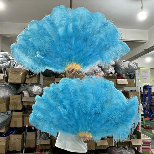 Fächer aus natürlichen pfirsichrosa Straußenfedern, 100/130 cm, faltbar, für die Hand, zum Dekorieren von Halloween-Partys, Bauchtanz-Fächern, 28 Himmelblau, großer Fächer, 20 Stück Fächer aus natürlichen pfirsichrosa Straußenfedern, 100/130 cm, faltbar, für die Hand, zum Dekorieren von Halloween-Partys, Bauchtanz-Fächern, 28 Himmelblau, großer Fächer, 20 Stück von ZFISH