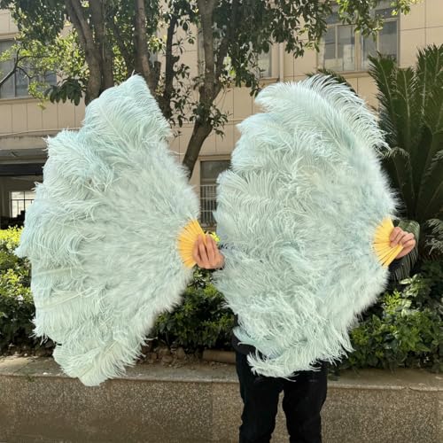 Fächer aus natürlichen pfirsichrosa Straußenfedern aus Truthahn, 100/130 cm, faltbar, handgehalten, zum Dekorieren von Halloween-Partys, Bauchtanzfächern – 27 Hellblau – großer Fächer, 1 Paar (zwe Fächer aus natürlichen pfirsichrosa Straußenfedern aus Truthahn, 100/130 cm, faltbar, handgehalten, zum Dekorieren von Halloween-Partys, Bauchtanzfächern – 27 Hellblau – großer Fächer, 1 Paar (zwe von ZFISH