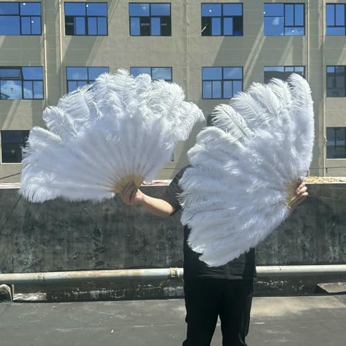 Große 130 cm 100 cm hellrosa Straußenfederfächer, Tanzshow, Halloween-Party, Hochzeit, Bauch, Bühnenrequisiten, Hand-Federfächer, Weiß, 100 cm, 2 Stück Große 130 cm 100 cm hellrosa Straußenfederfächer, Tanzshow, Halloween-Party, Hochzeit, Bauch, Bühnenrequisiten, Hand-Federfächer, Weiß, 100 cm, 2 Stück von ZFISH