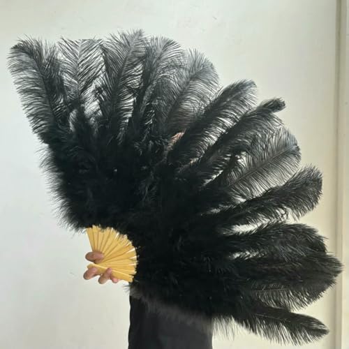 Großer Fächer aus Straußenfedern für Fotografie, Bühnenauftritte, Tanz, Faltfächer, Hochzeitsfeier, Dekoration, Kostüm, Dekoration, Zubehör, schwarz, 2 Stück, 130 cm von ZFISH