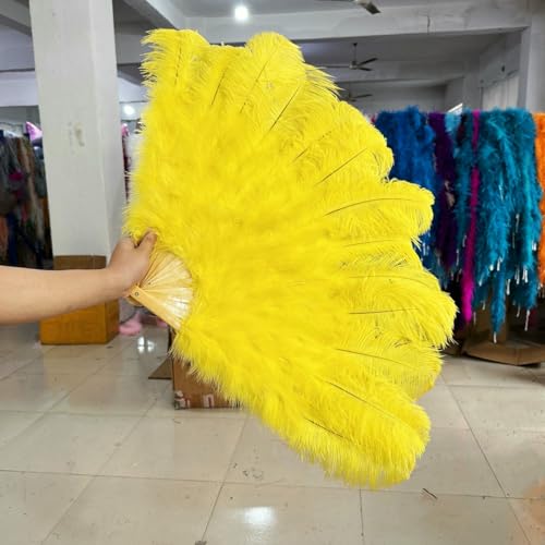 Großer Fächer aus roten Straußenfedern mit 13 Knochen, handgehalten, faltbar, farbige Federfächer, für Tanzpartys, Hochzeitsshows, Requisiten, Dekoration, Gelb, 130 cm, 2 Stück Großer Fächer aus roten Straußenfedern mit 13 Knochen, handgehalten, faltbar, farbige Federfächer, für Tanzpartys, Hochzeitsshows, Requisiten, Dekoration, Gelb, 130 cm, 2 Stück von ZFISH