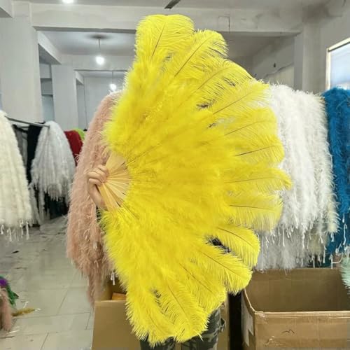 Großer Straußenfederfächer mit 13 Knochen, 90 cm, 130 cm, für Burlesque-Tanz, Showgirl-Kostüme, Halloween, Griff, Bastelfächer, Großhandel, Gelb, 130 cm, 2 Stück Großer Straußenfederfächer mit 13 Knochen, 90 cm, 130 cm, für Burlesque-Tanz, Showgirl-Kostüme, Halloween, Griff, Bastelfächer, Großhandel, Gelb, 130 cm, 2 Stück von ZFISH