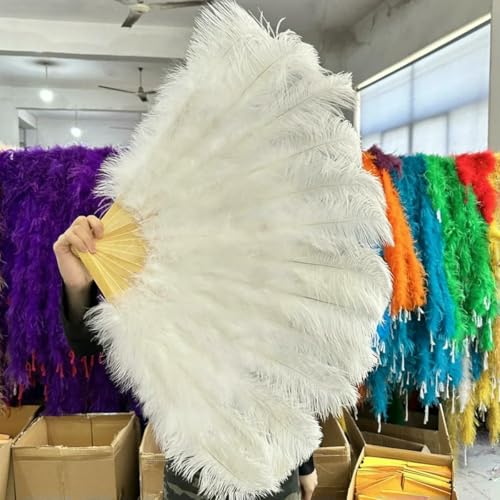 Großer Straußenfederfächer mit 13 Knochen, 90 cm, 130 cm, für Burlesque-Tanz, Showgirl-Kostüme, Halloween, Griff, Bastelfächer, Großhandel, Weiß, 130 cm, 1 Stück Großer Straußenfederfächer mit 13 Knochen, 90 cm, 130 cm, für Burlesque-Tanz, Showgirl-Kostüme, Halloween, Griff, Bastelfächer, Großhandel, Weiß, 130 cm, 1 Stück von ZFISH