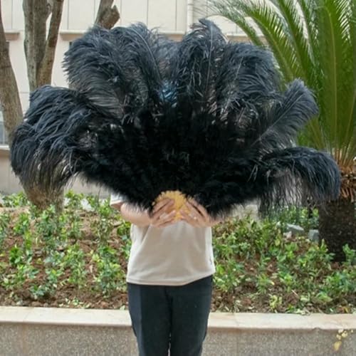 Großer flauschiger Straußenfederfächer, 130 cm, 100 cm, zum Dekorieren von Halloween, Hochzeitsfeiern, Bauchtanzfächern, DIY-Faltenstäben, schwarz, 2 Stück, 100 130 cm von ZFISH