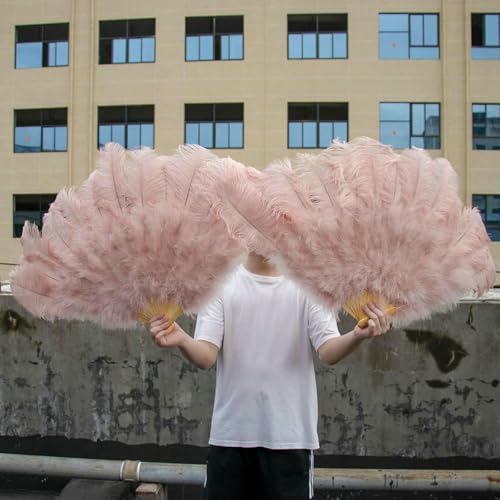 Maßgefertigte weiße, faltbare Straußenfederfächer für Hochzeitsauftritte, Partys, Bühnenshow-Requisiten, farbiges Kunsthandwerk, Straußenfederfächer, Lederrosa, großer Fächer, 1 Stück Maßgefertigte weiße, faltbare Straußenfederfächer für Hochzeitsauftritte, Partys, Bühnenshow-Requisiten, farbiges Kunsthandwerk, Straußenfederfächer, Lederrosa, großer Fächer, 1 Stück von ZFISH
