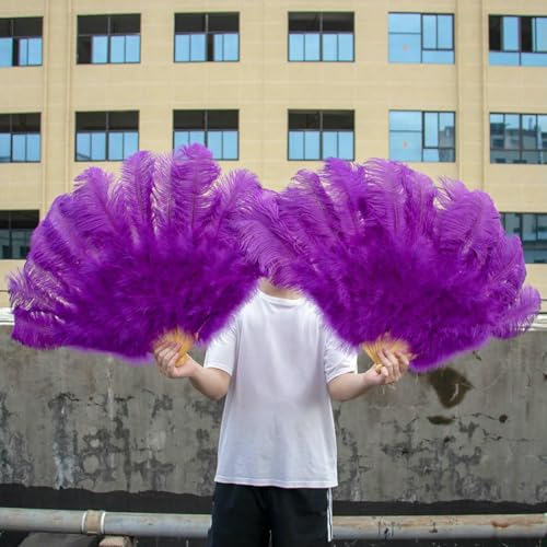 Maßgefertigte weiße, faltbare Straußenfederfächer für Hochzeitsauftritte, Partys, Bühnenshow-Requisiten, farbiges Kunsthandwerk, Straußenfederfächer, lila, großer Fächer, 2 Stück Maßgefertigte weiße, faltbare Straußenfederfächer für Hochzeitsauftritte, Partys, Bühnenshow-Requisiten, farbiges Kunsthandwerk, Straußenfederfächer, lila, großer Fächer, 2 Stück von ZFISH