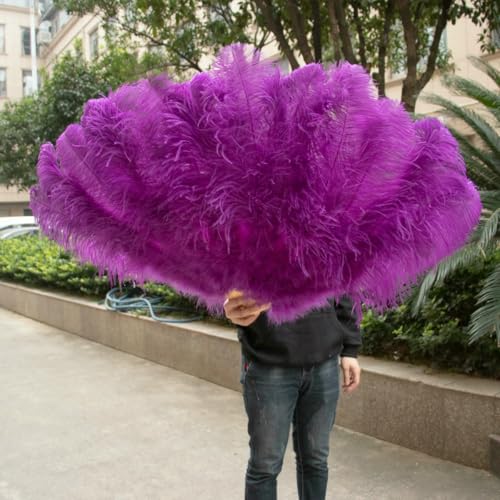 Natürlicher lila Straußenfederfächer für Tanzshows, Halloween-Partys, Hochzeiten, Bühnenrequisiten, Handfächer mit flauschigen weißen Federn, 13 Knochen, lila, kleiner großer Fächer, 2 Stück Natürlicher lila Straußenfederfächer für Tanzshows, Halloween-Partys, Hochzeiten, Bühnenrequisiten, Handfächer mit flauschigen weißen Federn, 13 Knochen, lila, kleiner großer Fächer, 2 Stück von ZFISH