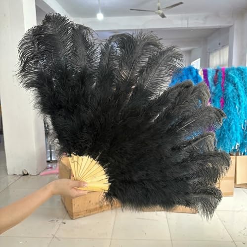 Natürlicher lila Straußenfederfächer für Tanzshows, Halloween-Partys, Hochzeiten, Bühnenrequisiten, Handfächer mit flauschigen weißen Federn, 13 Knochenschwarz, kleiner Fächer, 2 Stück von ZFISH