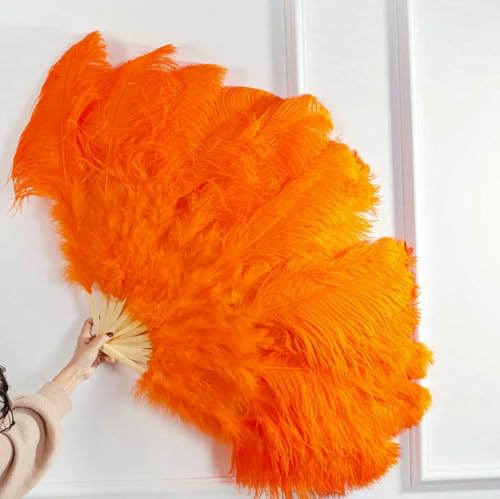 Rosa Straußenfederfächer, 13 Knochen, Handfederfächer, faltbar, für Bühnenshow, Karneval, Party, Bauchtanz, Requisiten, Dekoration, Fächer, Orange, 100 cm Rosa Straußenfederfächer, 13 Knochen, Handfederfächer, faltbar, für Bühnenshow, Karneval, Party, Bauchtanz, Requisiten, Dekoration, Fächer, Orange, 100 cm von ZFISH