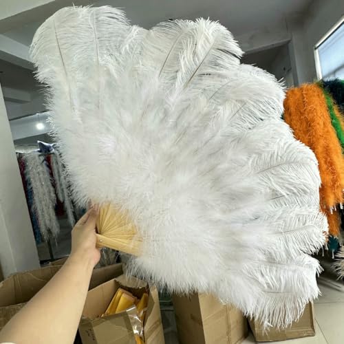 Rosa Straußenfederfächer, 13 Knochen, Handfederfächer, faltbar, für Bühnenshow, Karneval, Party, Bauchtanz, Requisiten, Dekoration, Fächer, Weiß, 100 cm Rosa Straußenfederfächer, 13 Knochen, Handfederfächer, faltbar, für Bühnenshow, Karneval, Party, Bauchtanz, Requisiten, Dekoration, Fächer, Weiß, 100 cm von ZFISH