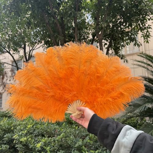 Rose Fächer aus natürlichen Straußenfedern, 15 Knochen, für Karneval, Party, Performance, Tanzfächer, flauschige Straußenfedern, Handfaltfächer, 70 x 40, Orange, 2 Stück, 70 cm x 40 cm Rose Fächer aus natürlichen Straußenfedern, 15 Knochen, für Karneval, Party, Performance, Tanzfächer, flauschige Straußenfedern, Handfaltfächer, 70 x 40, Orange, 2 Stück, 70 cm x 40 cm von ZFISH
