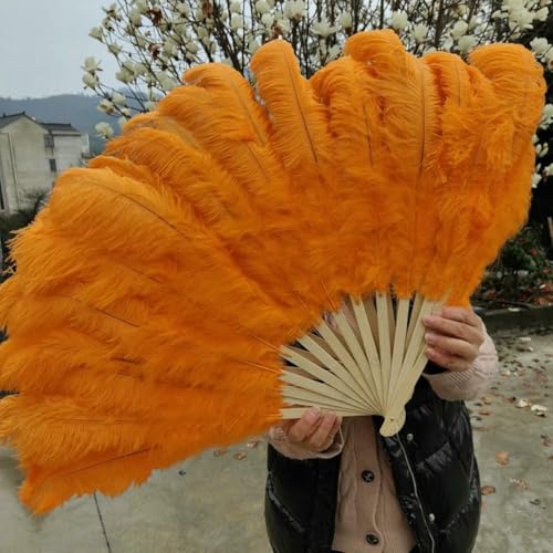 Rosenroter Fächer aus Straußenfedern, 13 Knochenfedern, faltbar, 100 cm 130 cm, für Tanz, Karneval, Hochzeit, Party, Bühnenauftritt, orange, großer Fächer, 1 Stück Rosenroter Fächer aus Straußenfedern, 13 Knochenfedern, faltbar, 100 cm 130 cm, für Tanz, Karneval, Hochzeit, Party, Bühnenauftritt, orange, großer Fächer, 1 Stück von ZFISH